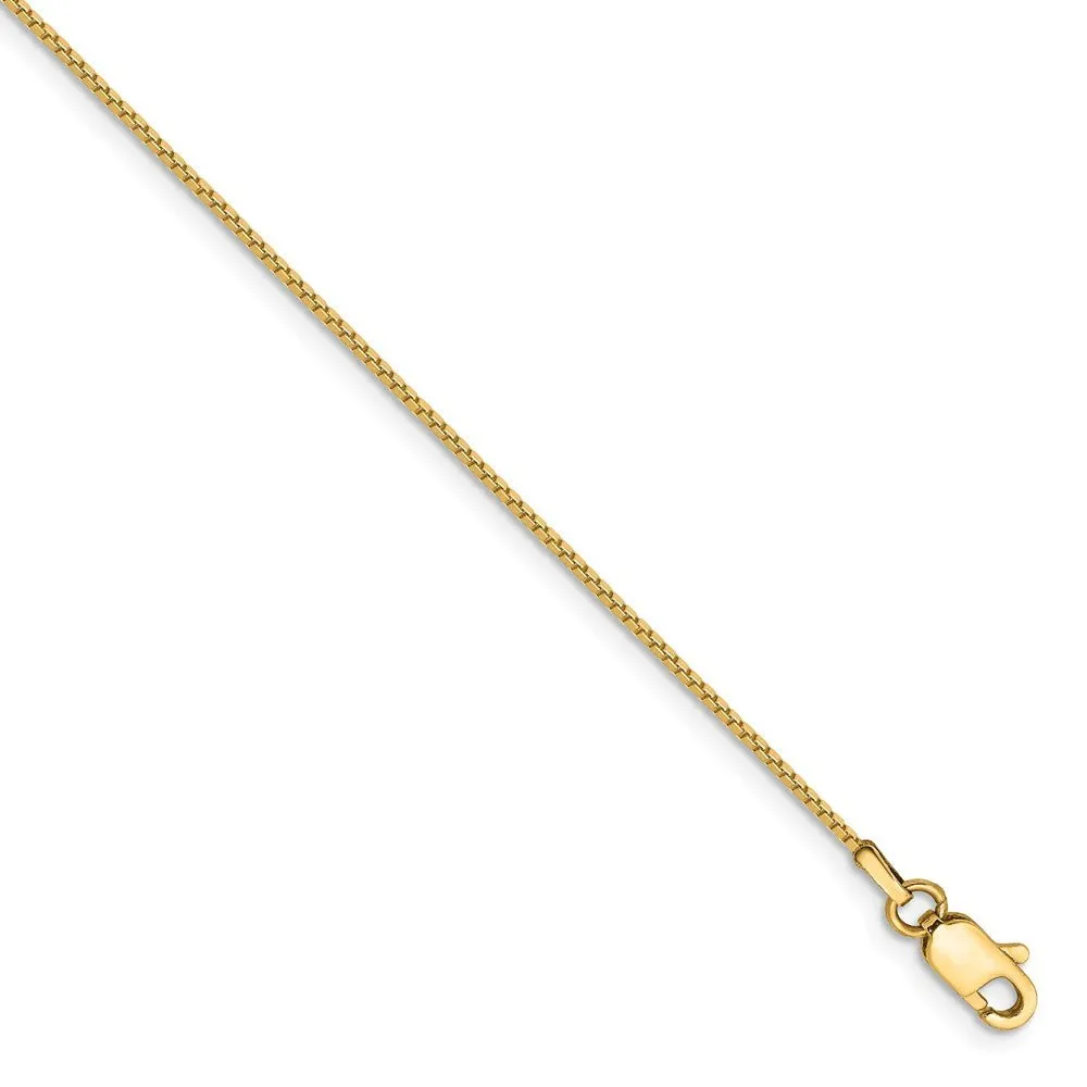 0.9mm, 14k Yellow Gold, Solid Box Chain Bracelet