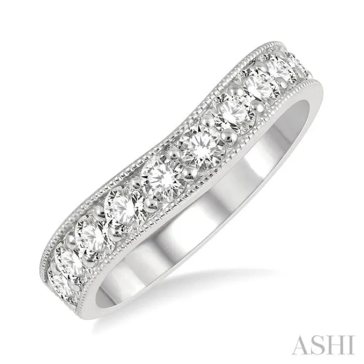 1 ctw Arched Round Cut Diamond Wedding Band in 14K White Gold