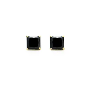 10k Yellow Gold Plated Created Black Sapphire 3 Carat Princess Cut Stud Earrings