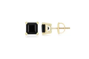 10k Yellow Gold Plated Created Black Sapphire 3 Carat Square Cut Stud Earrings