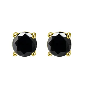 10k Yellow Gold Plated Created Black Sapphire 4Carat Round Stud Earrings