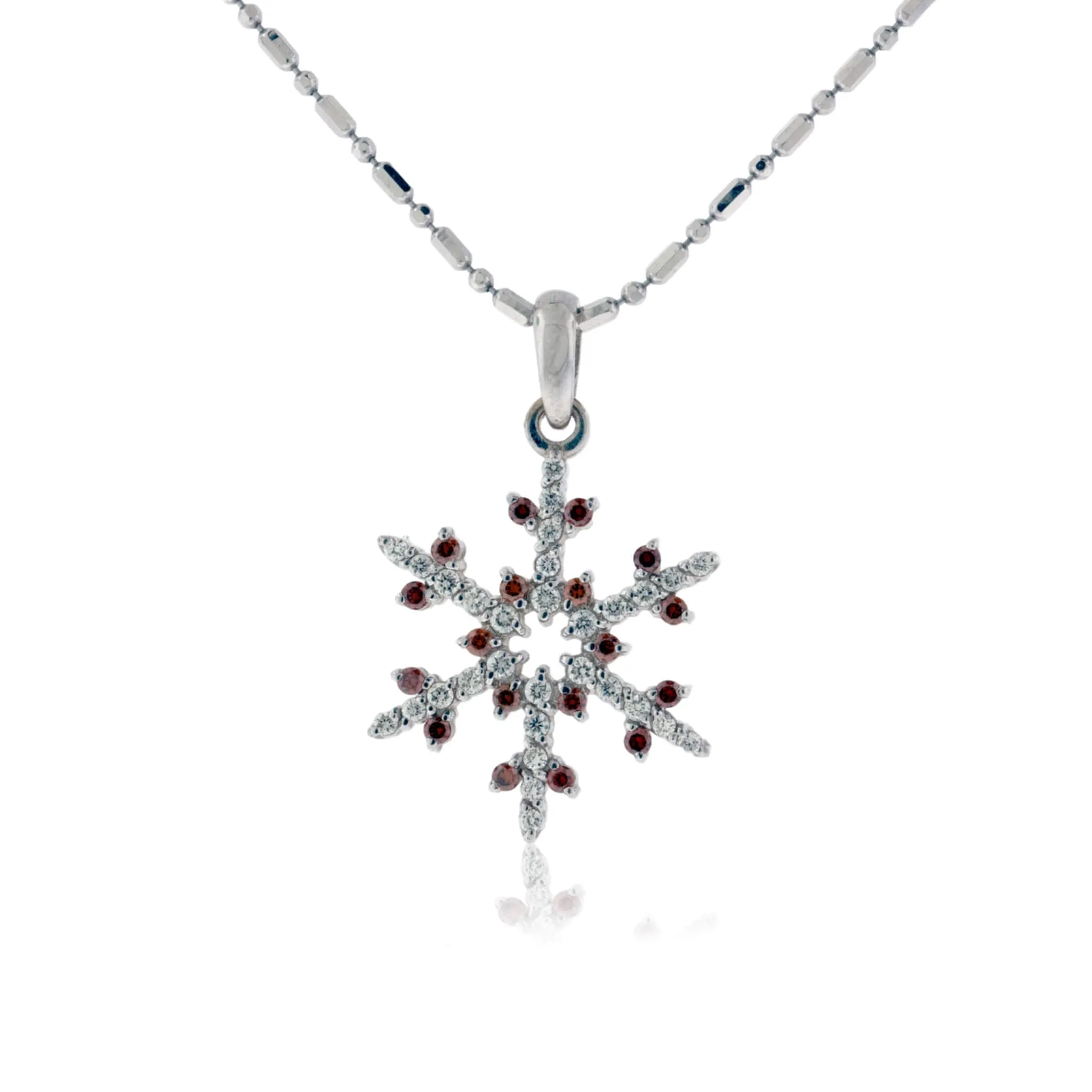 1/3 Carat Pave Diamond and Colored Tipped Snowflake Necklace