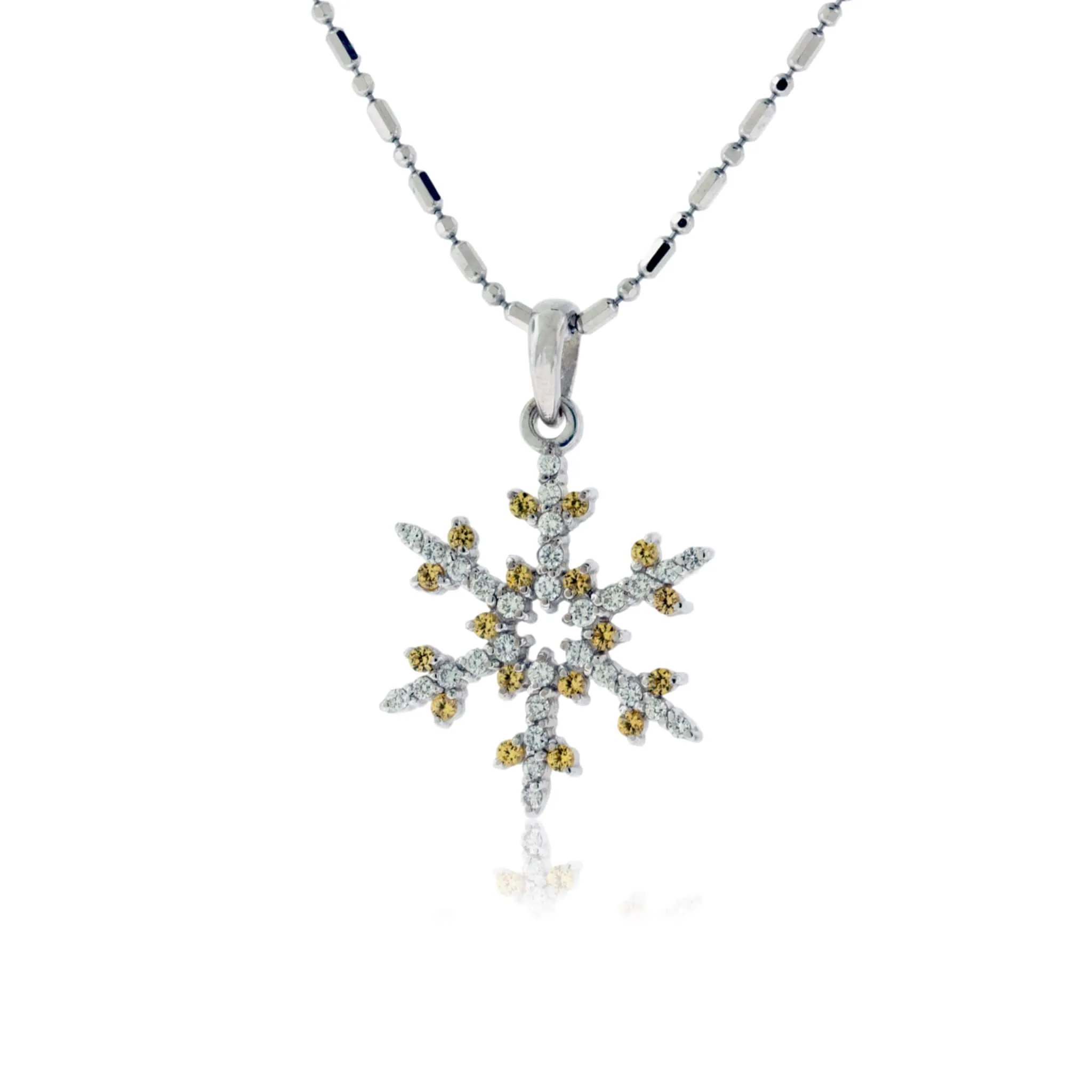 1/3 Carat Pave Diamond and Colored Tipped Snowflake Necklace