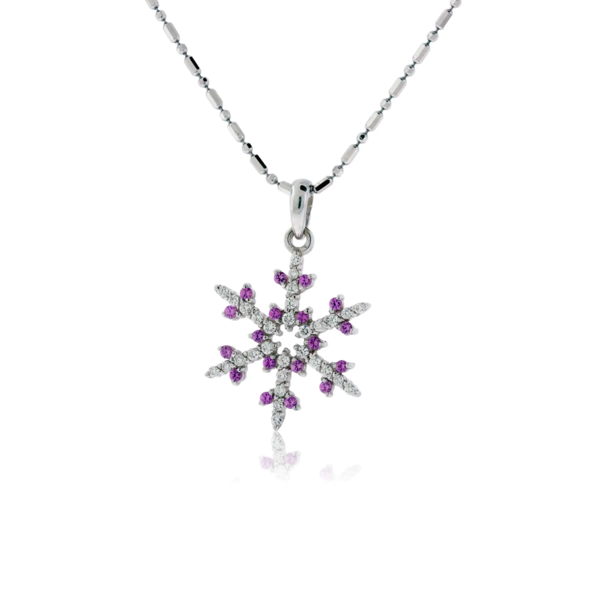 1/3 Carat Pave Diamond and Colored Tipped Snowflake Necklace