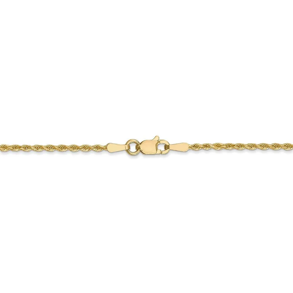 1.3mm 14k Yellow Gold Solid Diamond Cut Rope Chain Bracelet & Anklet