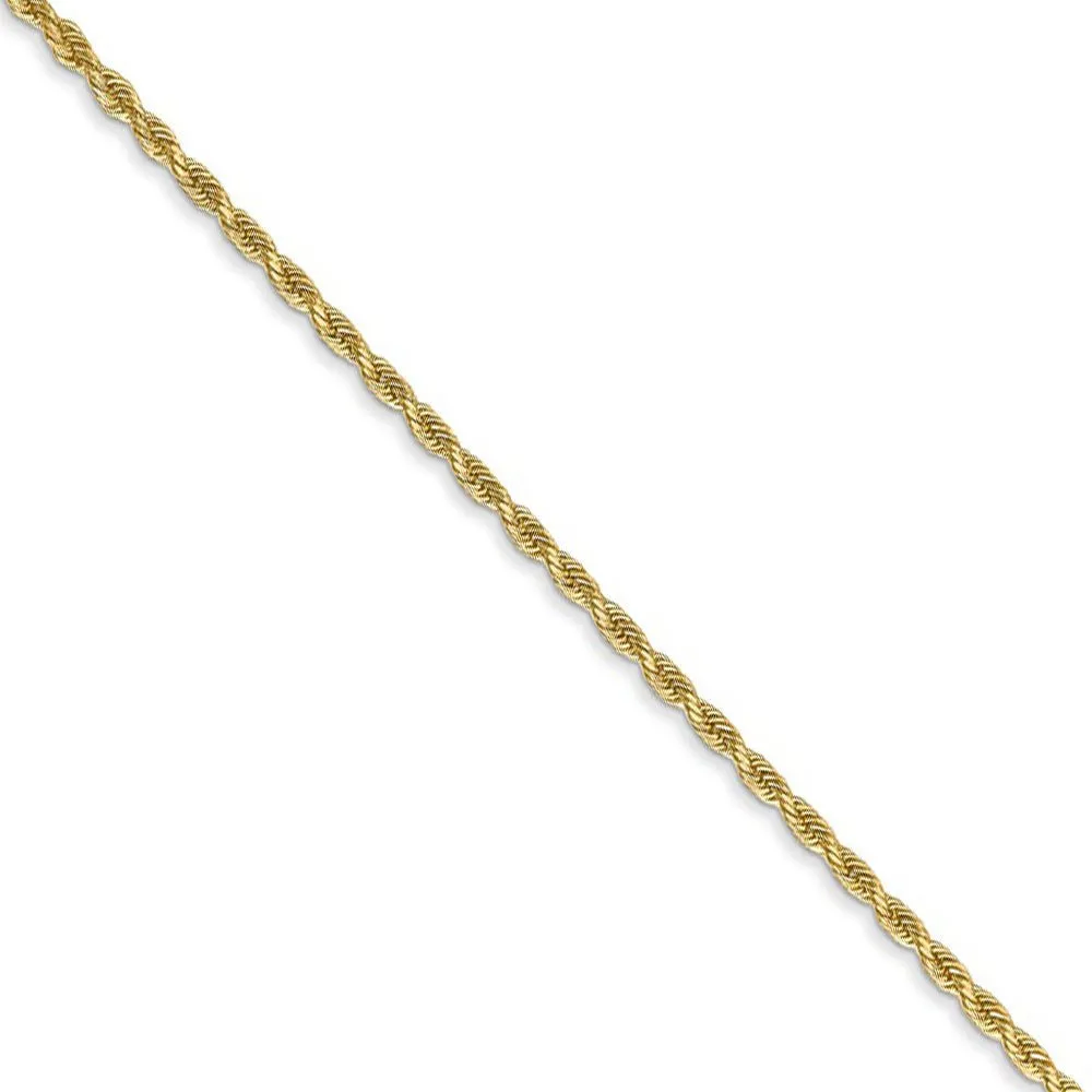 1.3mm 14k Yellow Gold Solid Diamond Cut Rope Chain Bracelet & Anklet