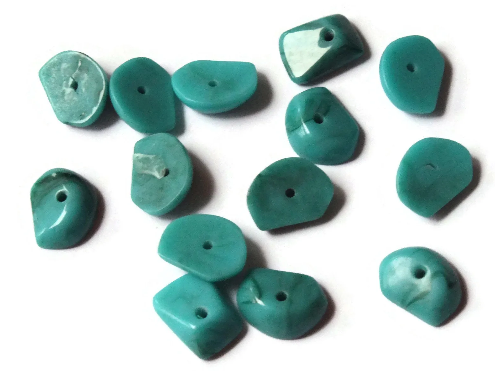 14 12mm x 9mm Turquoise Blue Chip Beads Vintage Lucite New Old Stock Beads