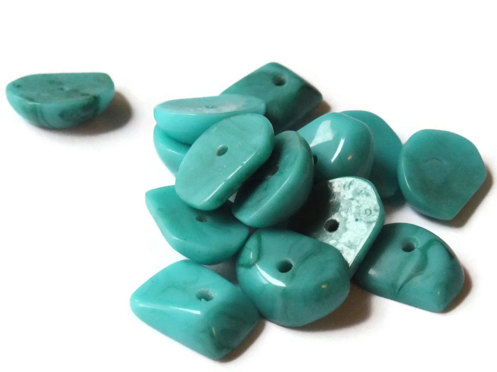 14 12mm x 9mm Turquoise Blue Chip Beads Vintage Lucite New Old Stock Beads