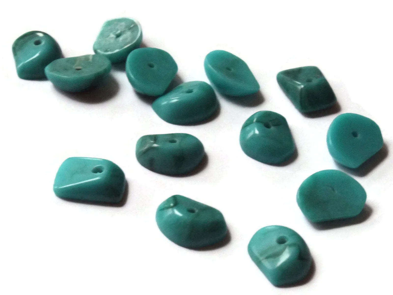 14 12mm x 9mm Turquoise Blue Chip Beads Vintage Lucite New Old Stock Beads