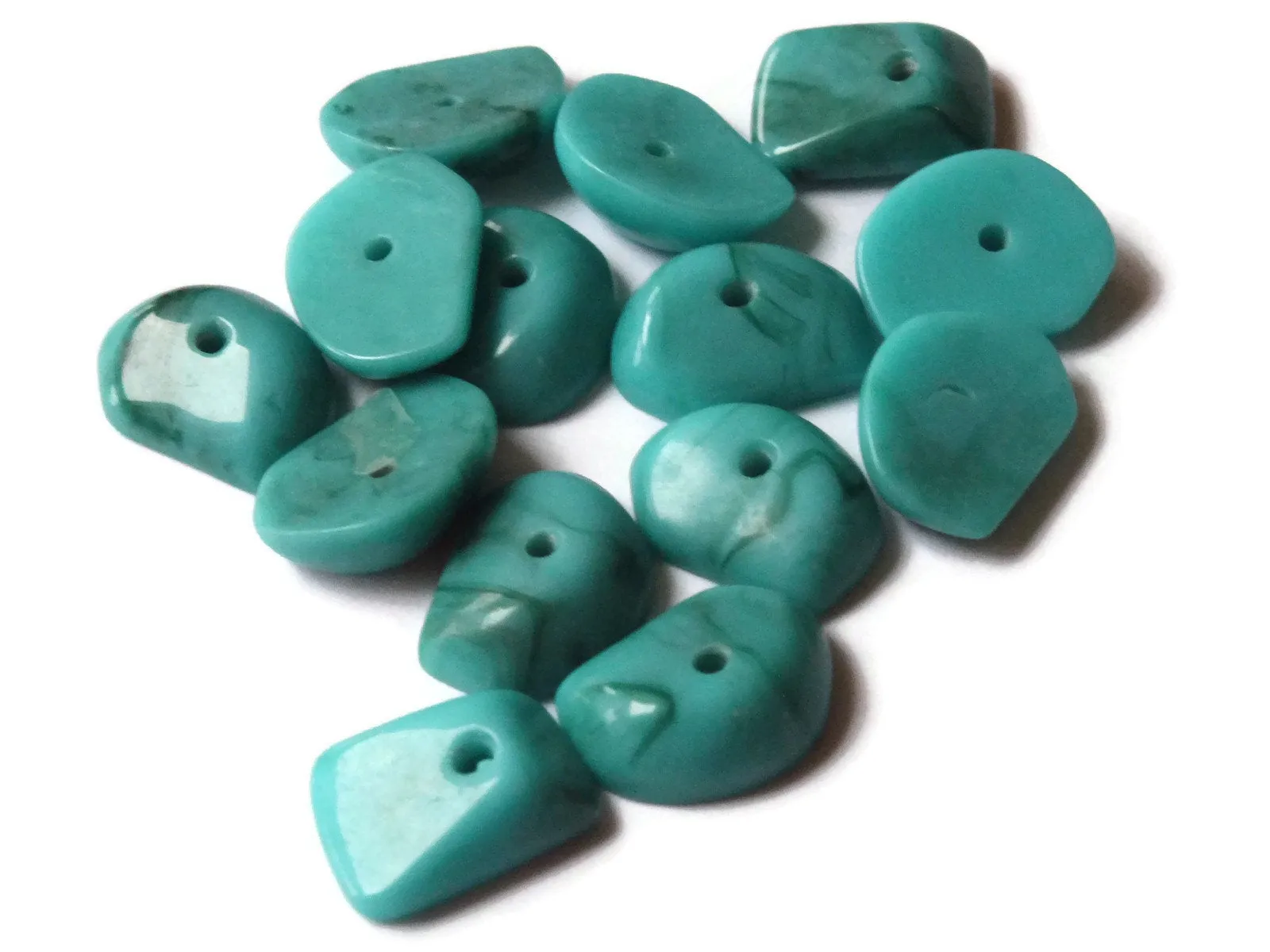 14 12mm x 9mm Turquoise Blue Chip Beads Vintage Lucite New Old Stock Beads