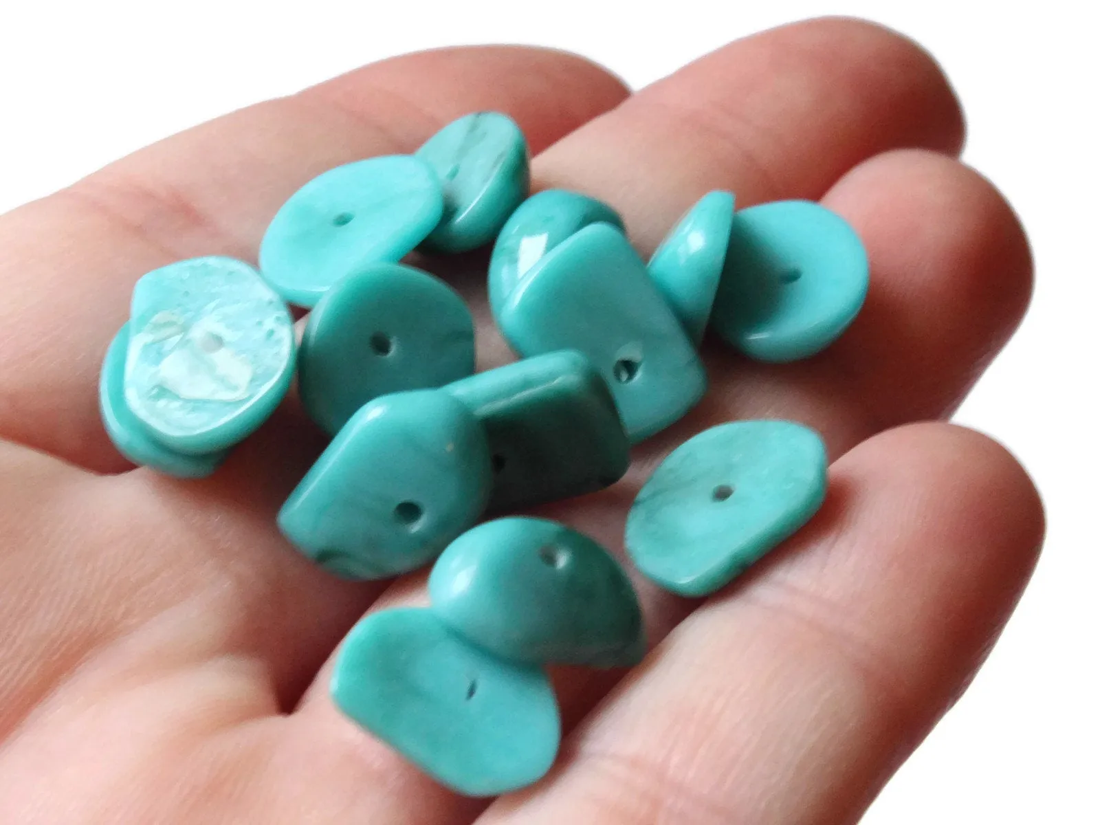 14 12mm x 9mm Turquoise Blue Chip Beads Vintage Lucite New Old Stock Beads