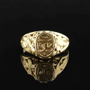 14K Gold Initial Forget Me Not Signet Ring