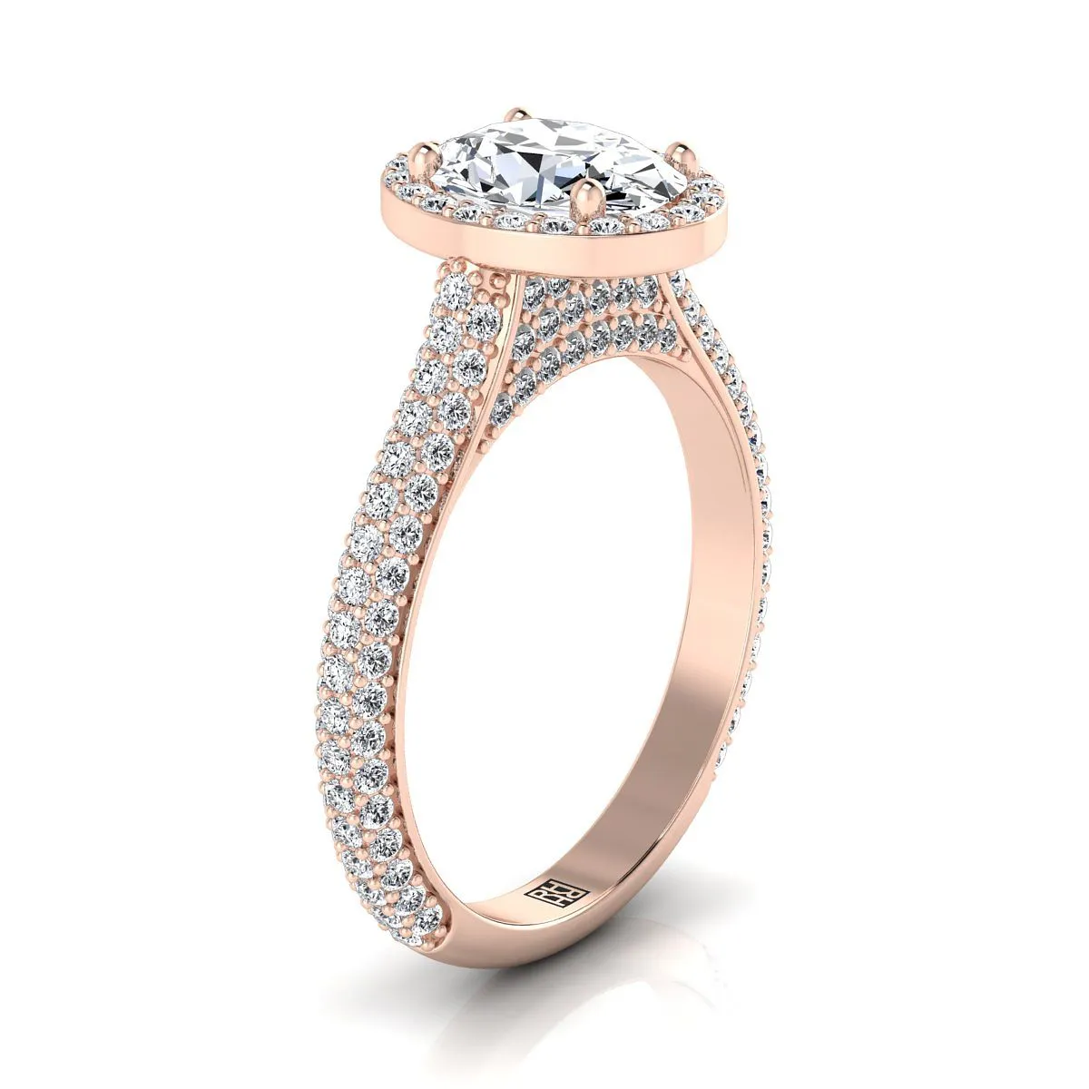 14K Rose Gold Oval Ruby Micro-Pavé Halo With Pave Side Diamond Engagement Ring -7/8ctw