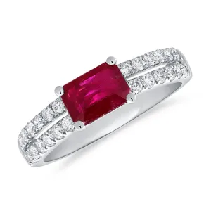 14k White Gold 1.15Ct Ruby, 0.42Ct (24) Diamond Ring