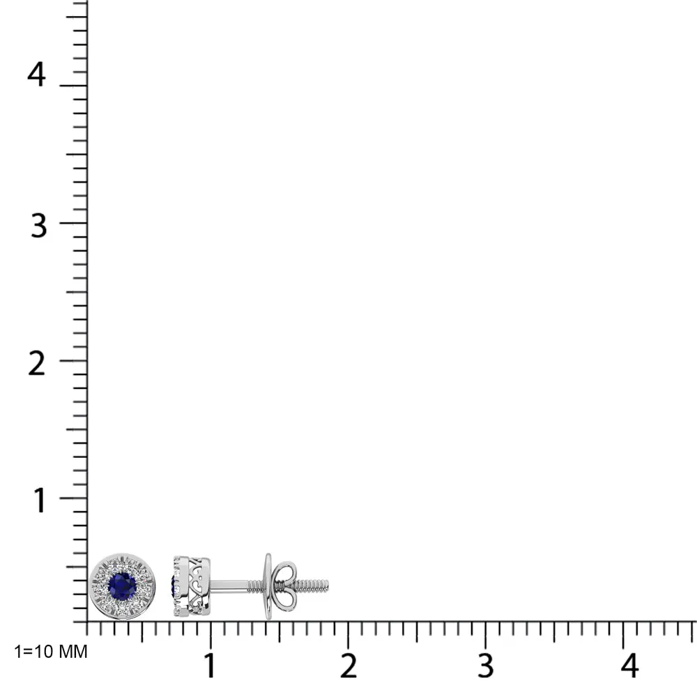 14K White Gold Diamond 1/4 Ct.Tw. and Blue Sapphire Stud