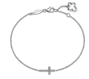 14K White Gold Diamond Cross Chain Bracelet