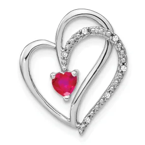 14k White Gold Polished Finish Open Back Women's 0.25-CT Ruby & 0.03-CT Diamond Heart Modern Stlye Design Chain Slide Pendant will not fit Omega Chain