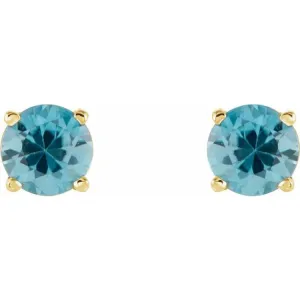 14K Yellow 5 mm Natural Blue Zircon Stud Earrings