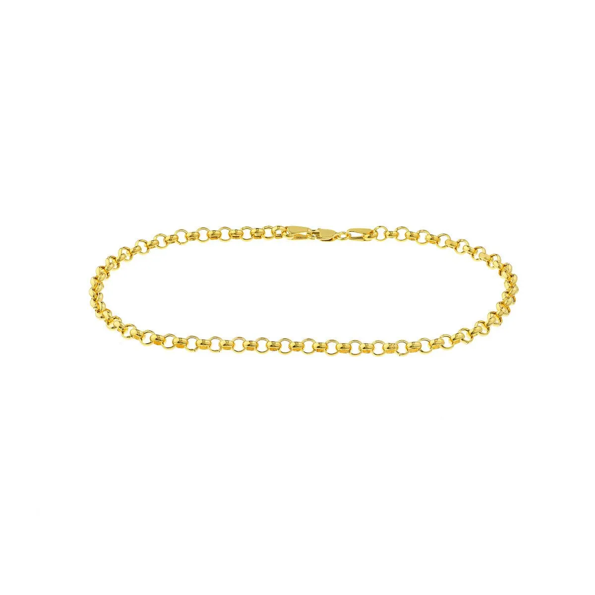 14K Yellow Gold 3.75mm Hollow Rolo Chain Anklet