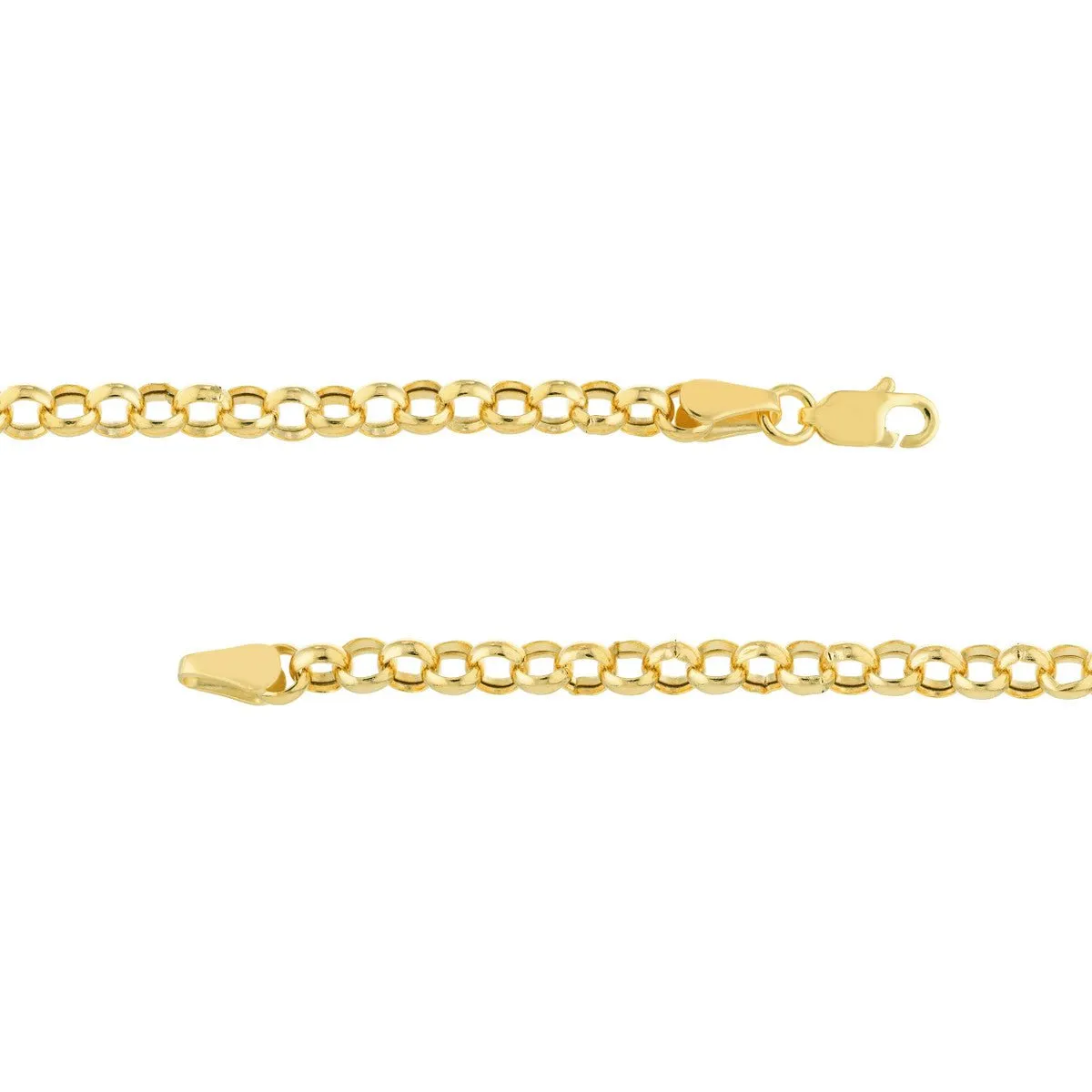 14K Yellow Gold 3.75mm Hollow Rolo Chain Anklet