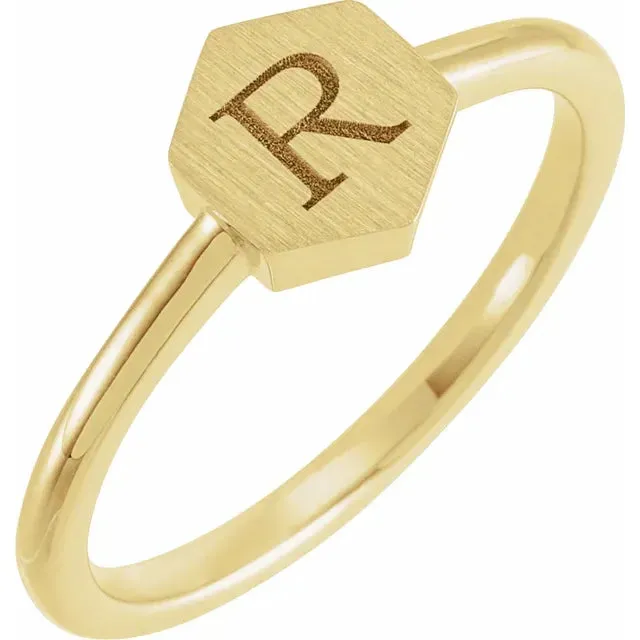 14K Yellow Gold 9.5x8 mm Geometric Signet Ring