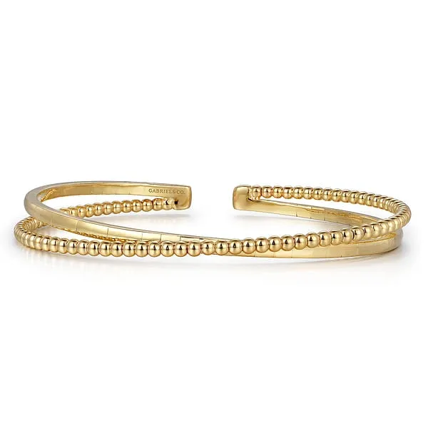 14K Yellow Gold Bujukan Crossover Bead Cuff Bracelet