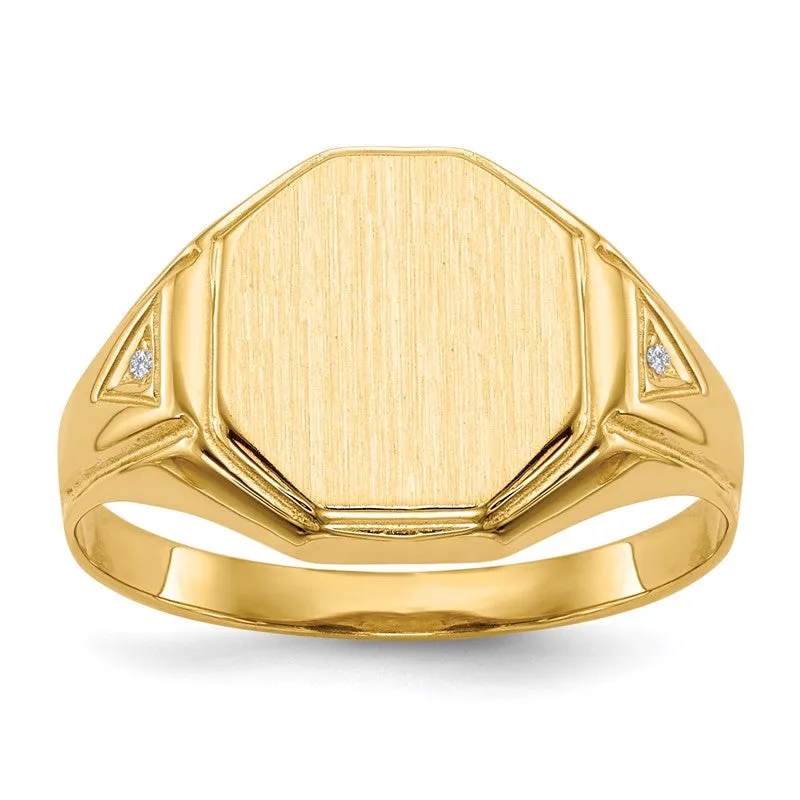 14k Yellow Gold Diamond Accented Signet Ring (Mens Sizes)