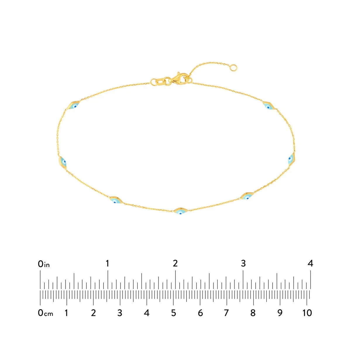 14K Yellow Gold Enamel Evil Eye Station Chain Anklet