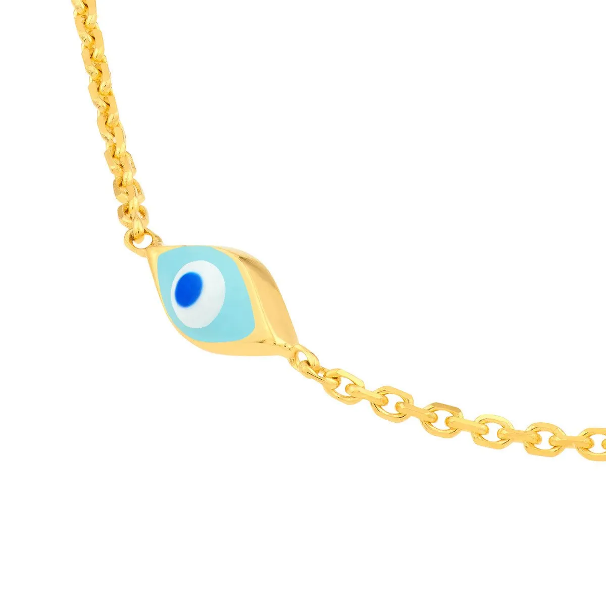 14K Yellow Gold Enamel Evil Eye Station Chain Anklet