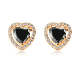 14k Yellow Gold Plated 1/2 Ct Created Halo Heart Black Sapphire Stud Earrings