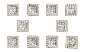 14k Yellow Gold Plated 4mm 1/2Ct Square Cut White Sapphire Set of Five Halo Stud Earrings