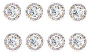 14k Yellow Gold Plated 4mm 1Ct Round White Sapphire Set Of Four Halo Stud Earrings