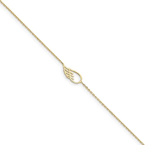 14k Yellow Gold Solid Wing With 1in Extender Anklet