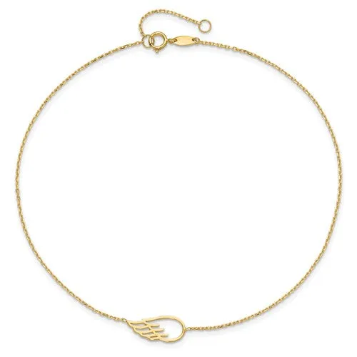 14k Yellow Gold Solid Wing With 1in Extender Anklet