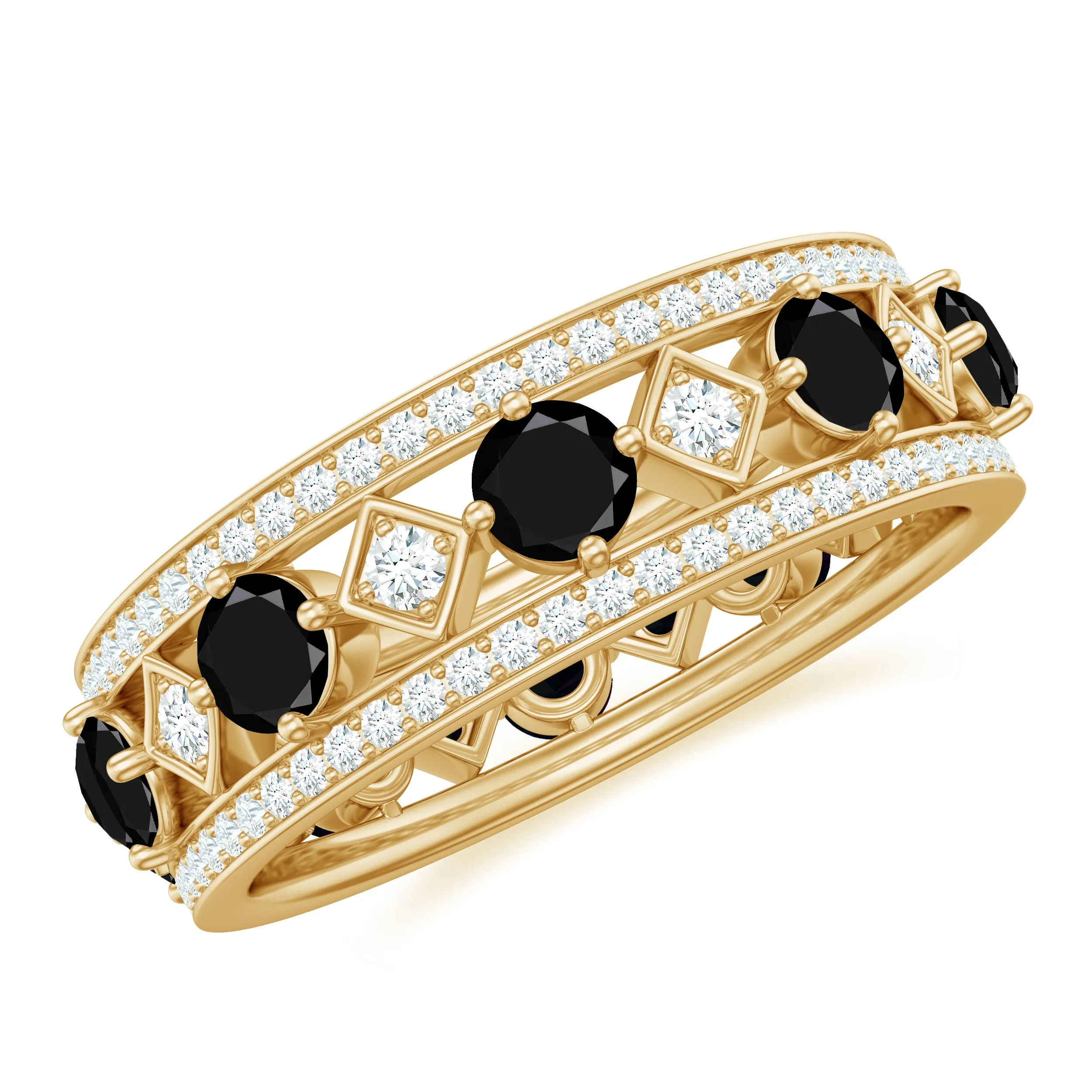 1.75 CT Vintage Black Onyx and Moissanite Wedding Band