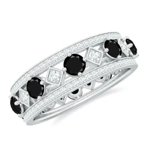 1.75 CT Vintage Black Onyx and Moissanite Wedding Band