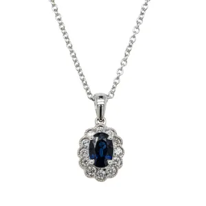 18ct White Gold .79ct Sapphire & Diamond Pendant