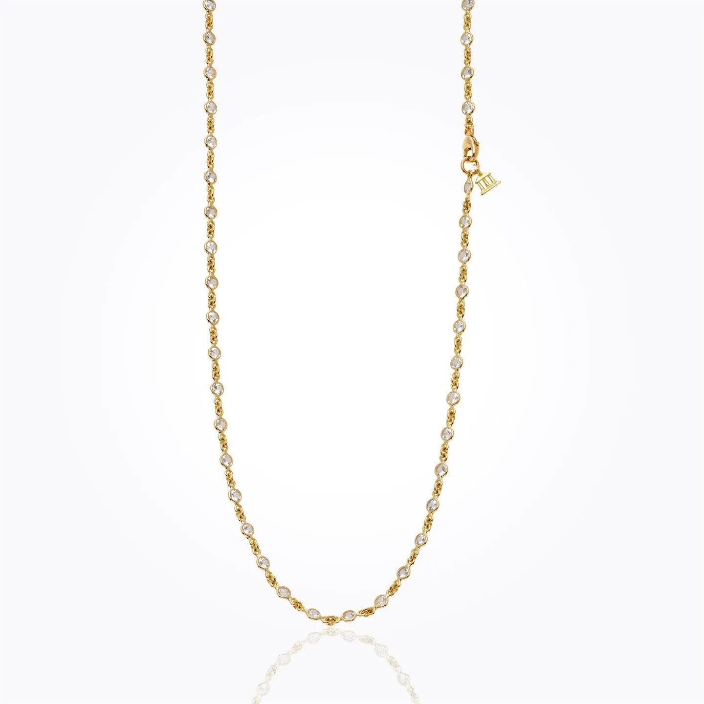 18K Classic Longchain Necklace with faceted white sapphire - 20-24"