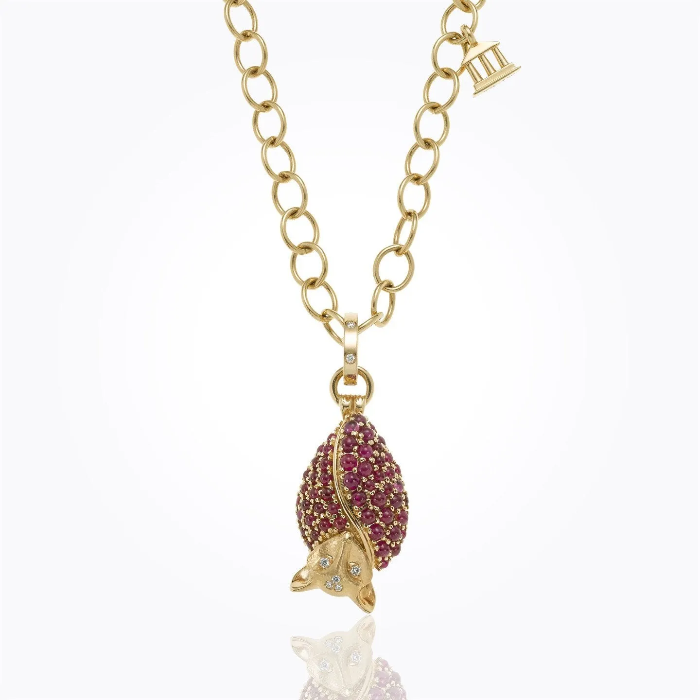 18K Flying Fox Pendant with ruby and diamond