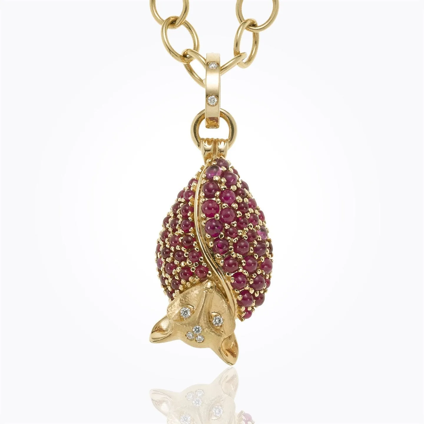 18K Flying Fox Pendant with ruby and diamond