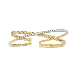 18K Gold Diamond Crossover Cuff Bracelet