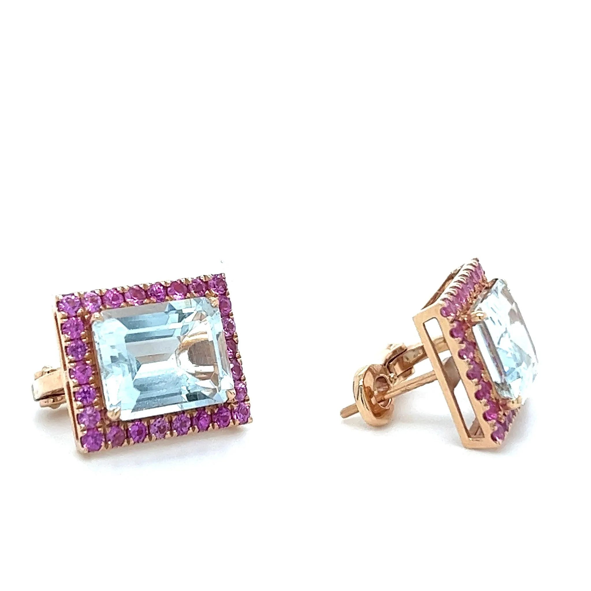 18K Rose Gold Aquamarine & Pink Sapphire Earrings