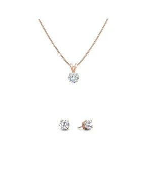 18K Rose Gold Round 4ct White Sapphire Round 18 Inch Necklace and Earrings Set Plated