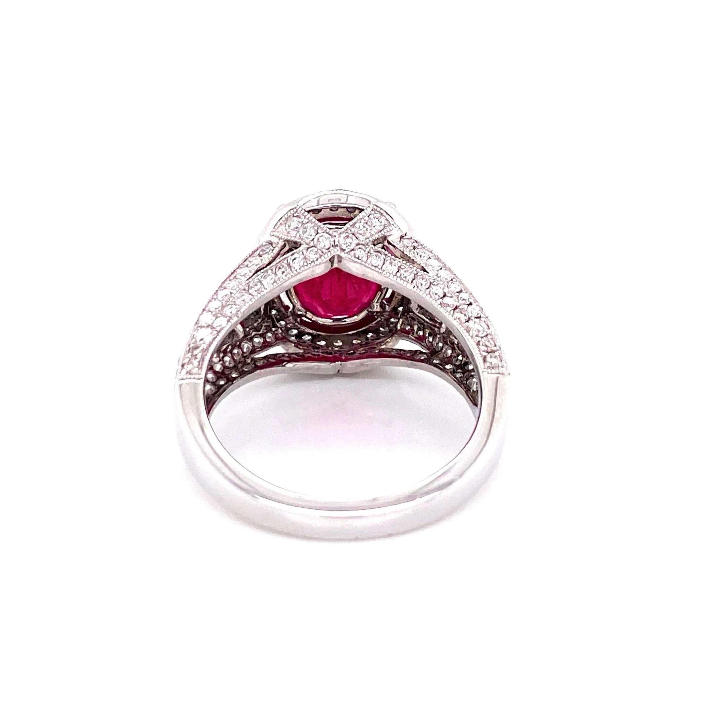 18K White Gold Diamond   Oval Ruby Ring