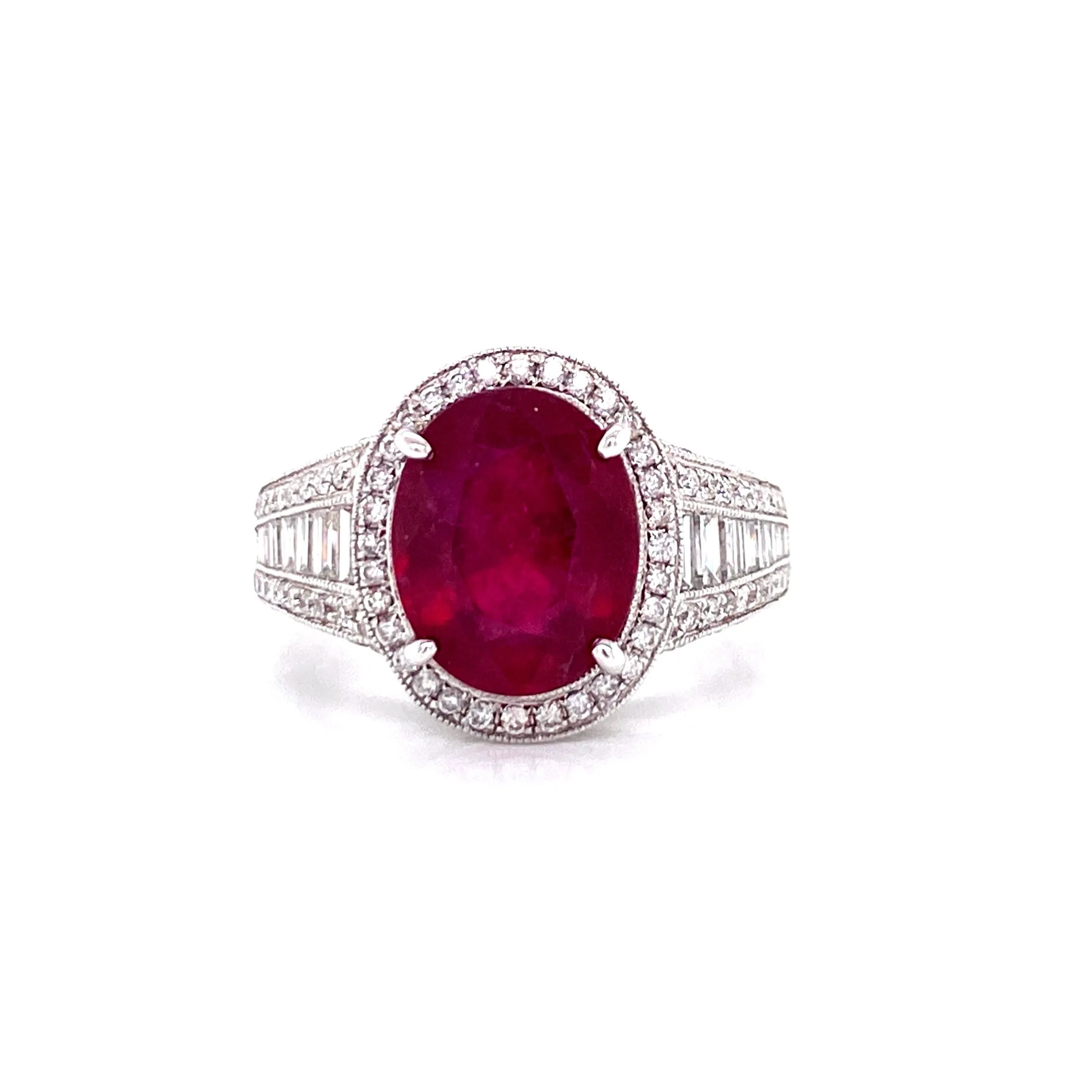 18K White Gold Diamond   Oval Ruby Ring