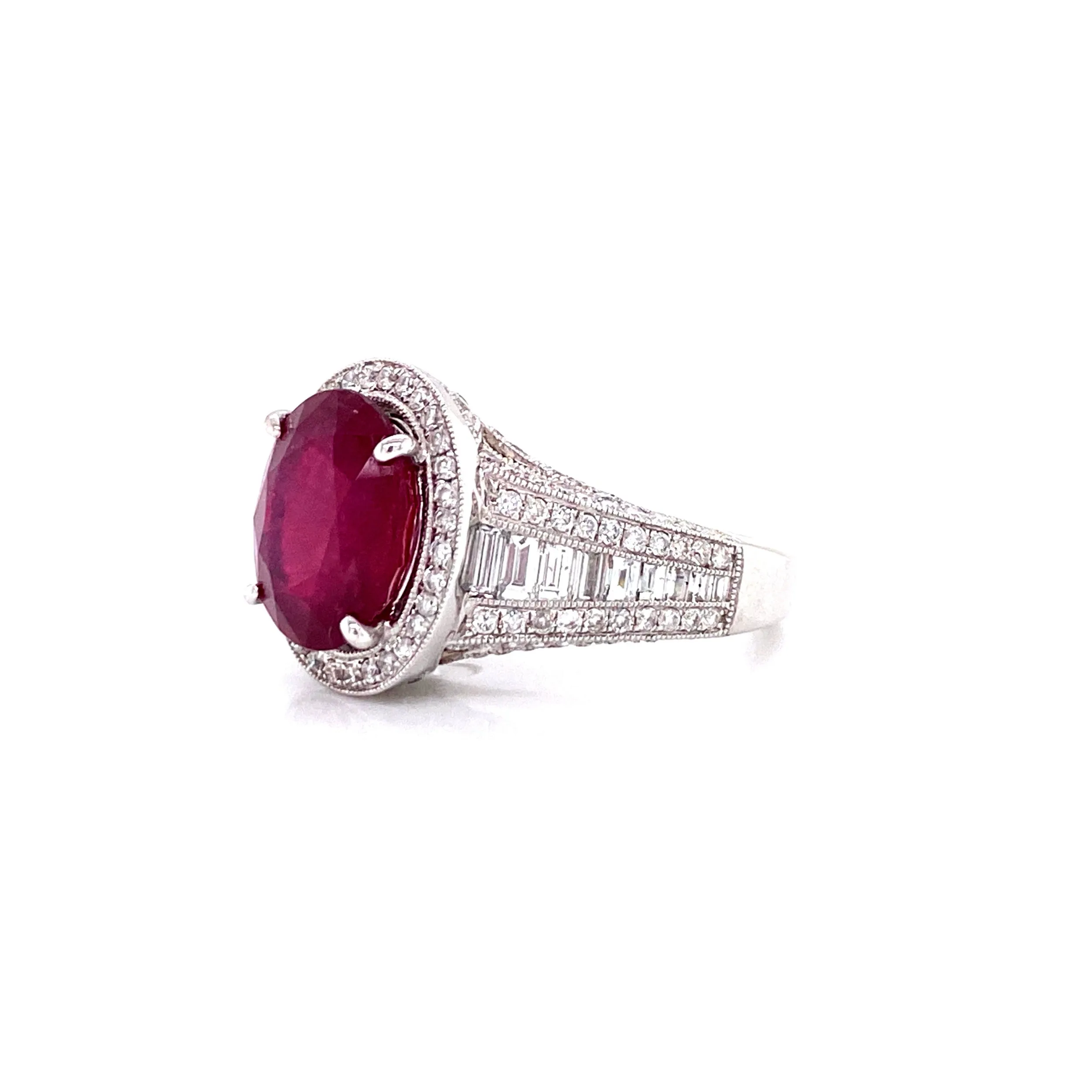 18K White Gold Diamond   Oval Ruby Ring