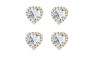 18k Yellow Gold Plated 3Ct Heart White Sapphire Set of Two Halo Stud Earrings