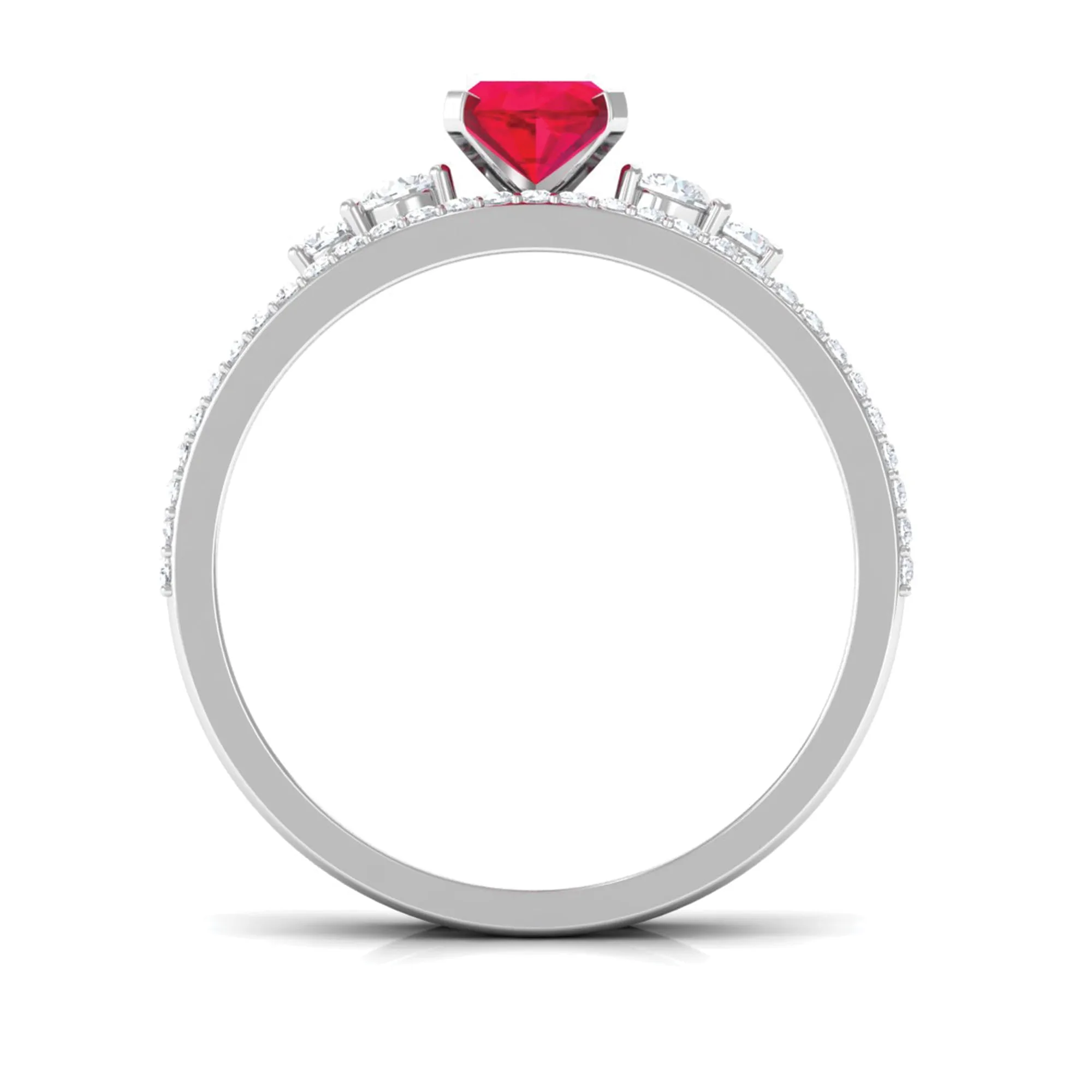 2 CT Oval Created Ruby Solitaire Ring Set with Diamond