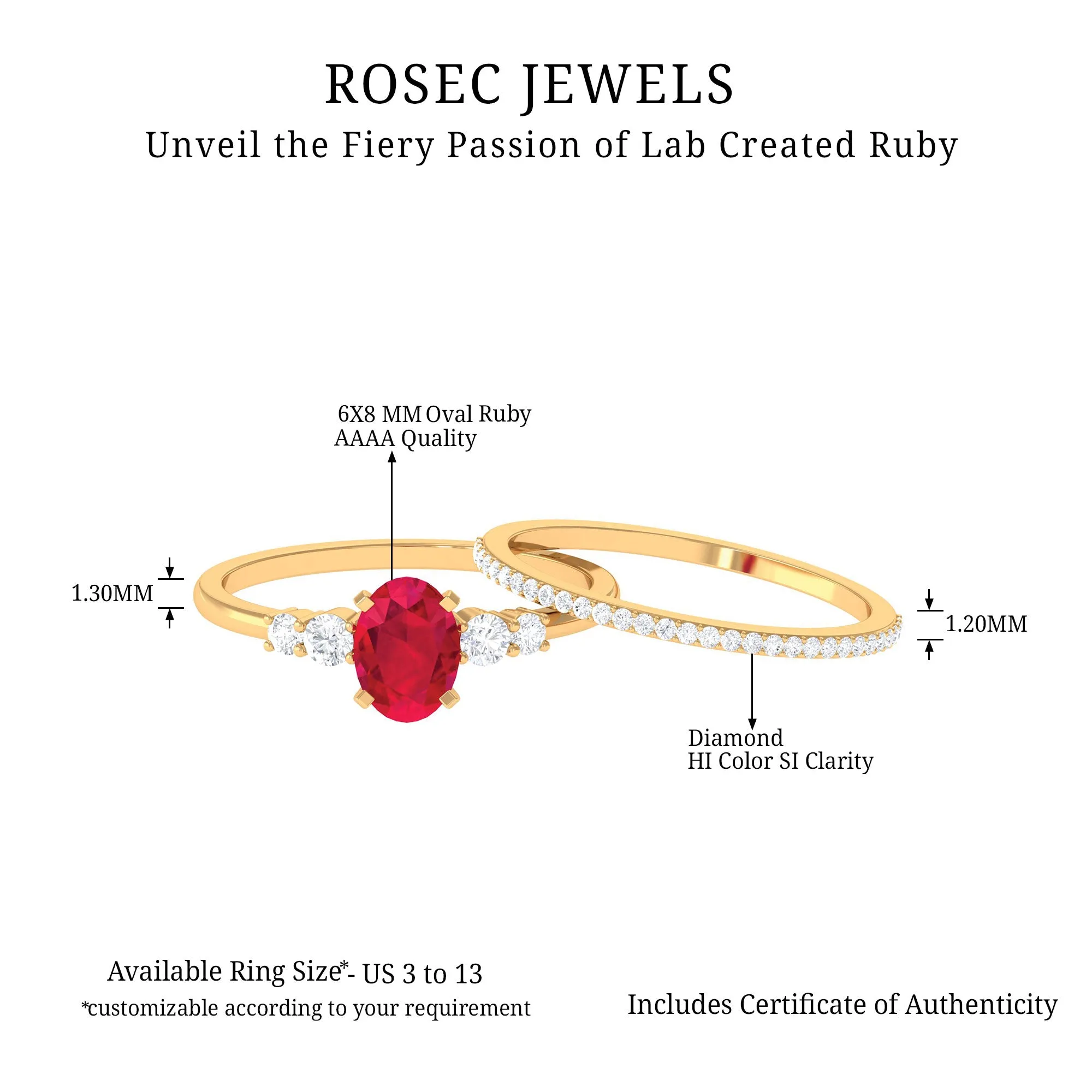 2 CT Oval Created Ruby Solitaire Ring Set with Diamond