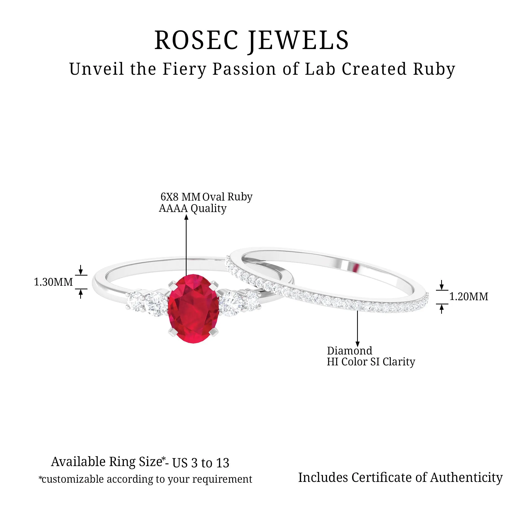 2 CT Oval Created Ruby Solitaire Ring Set with Diamond